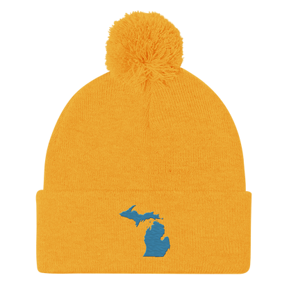 Michigan Pom-Pom Beanie | Traverse Blue Outline