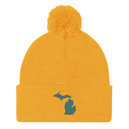 Michigan Pom-Pom Beanie | Copper Green Outline