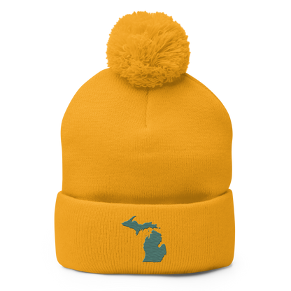 Michigan Pom-Pom Beanie | Copper Green Outline