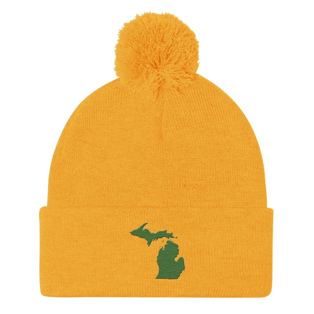 Michigan Pom-Pom Beanie | Pine Green Outline