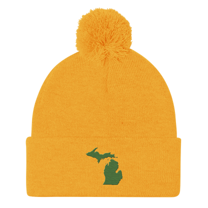 Michigan Pom-Pom Beanie | Pine Green Outline