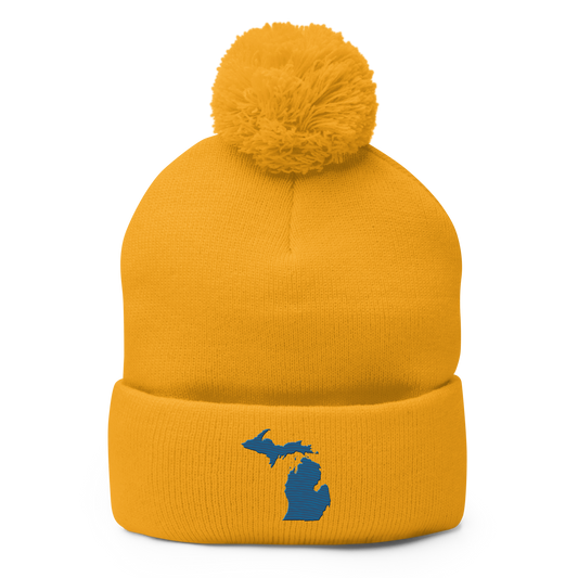 Michigan Pom-Pom Beanie | Blueberry Outline