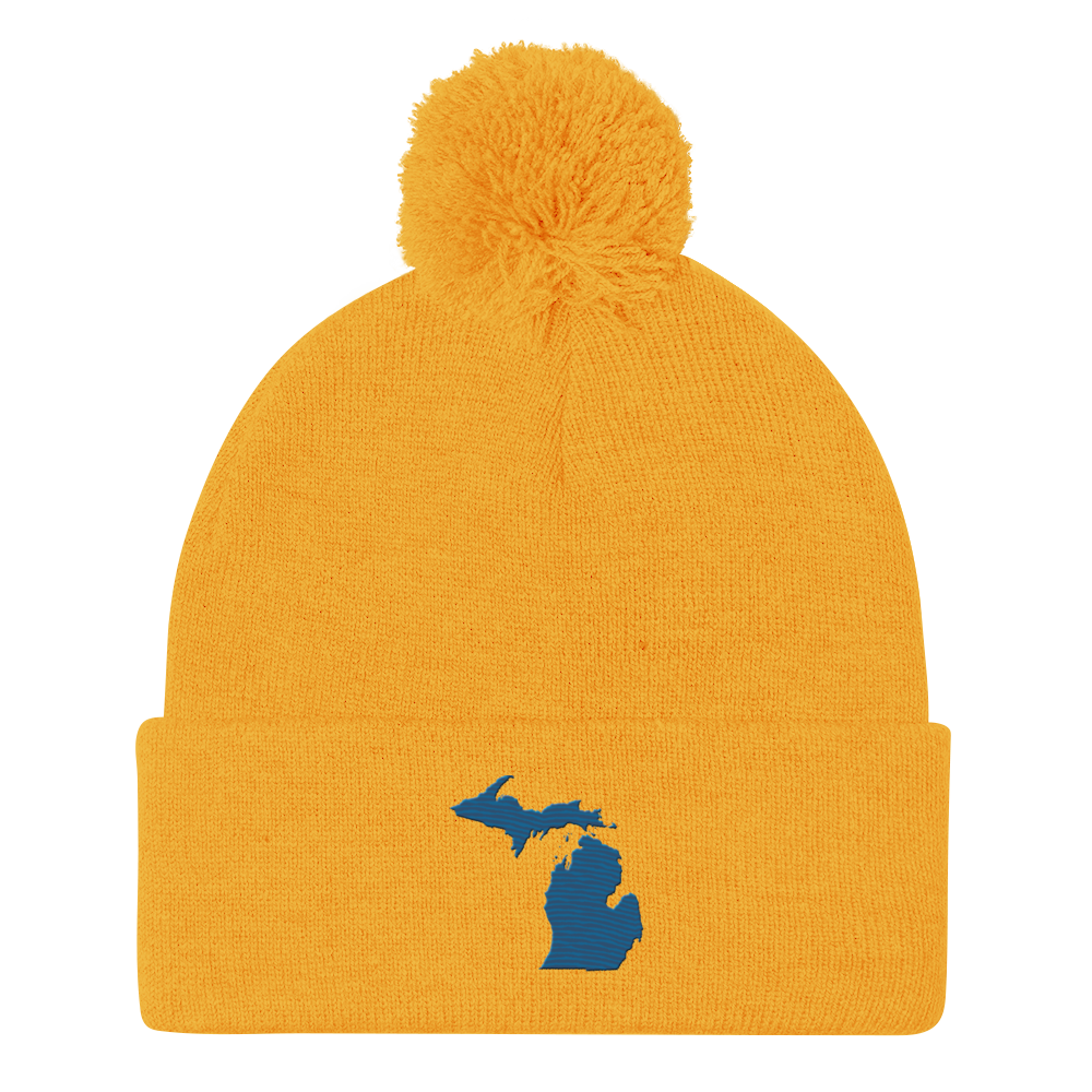 Michigan Pom-Pom Beanie | Blueberry Outline