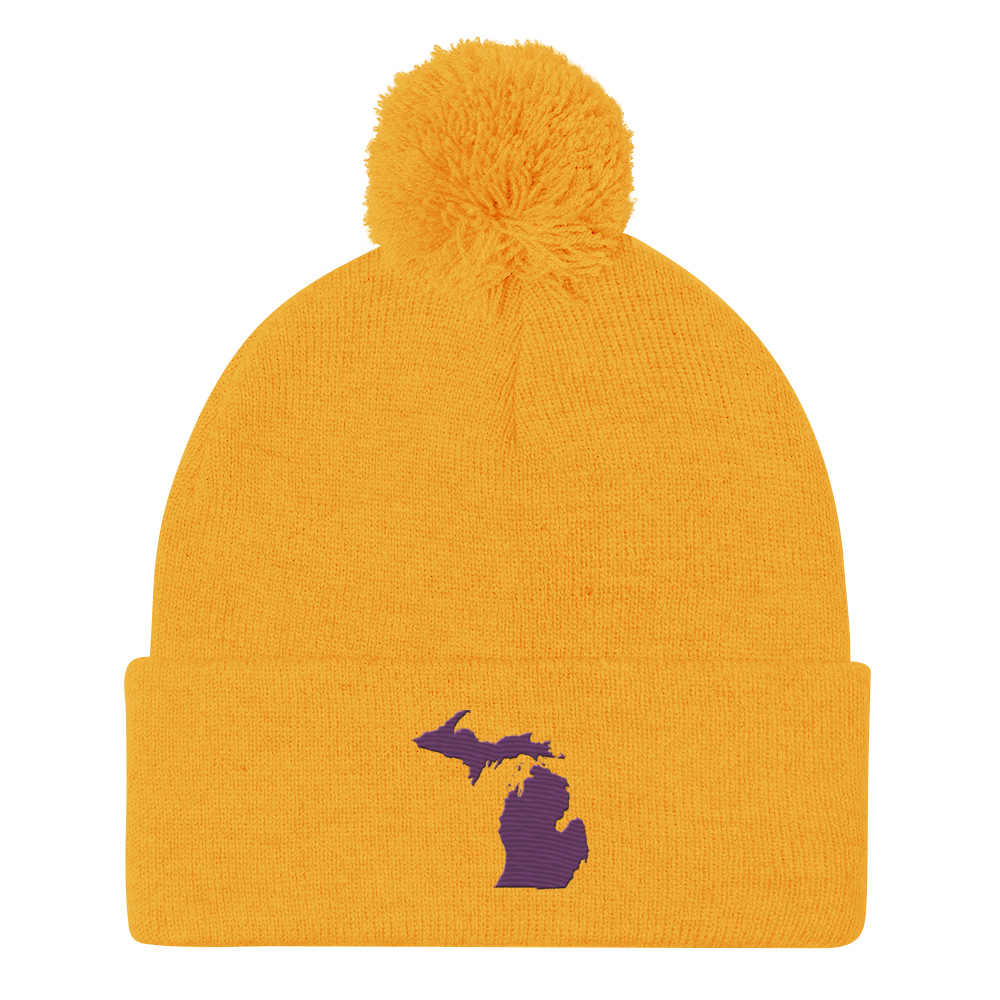 Michigan Pom-Pom Beanie | Plum Outline