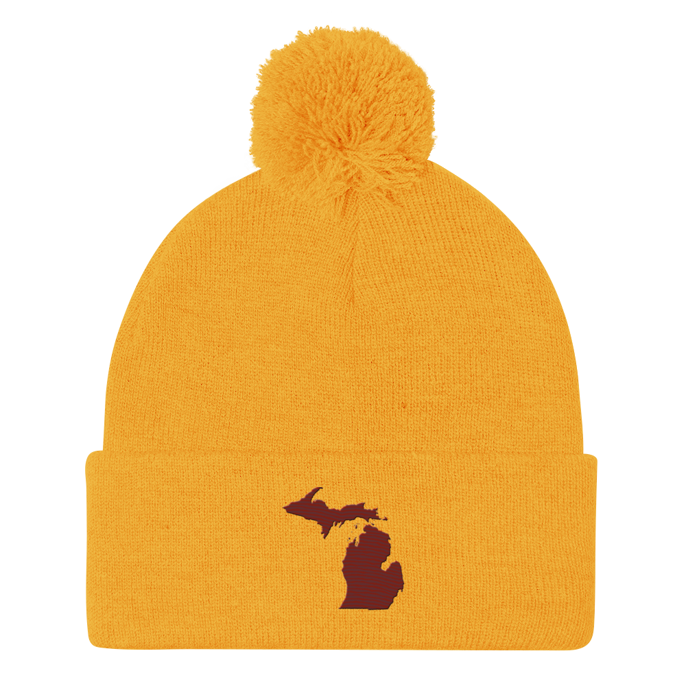 Michigan Pom-Pom Beanie | Cherryland Red Outline