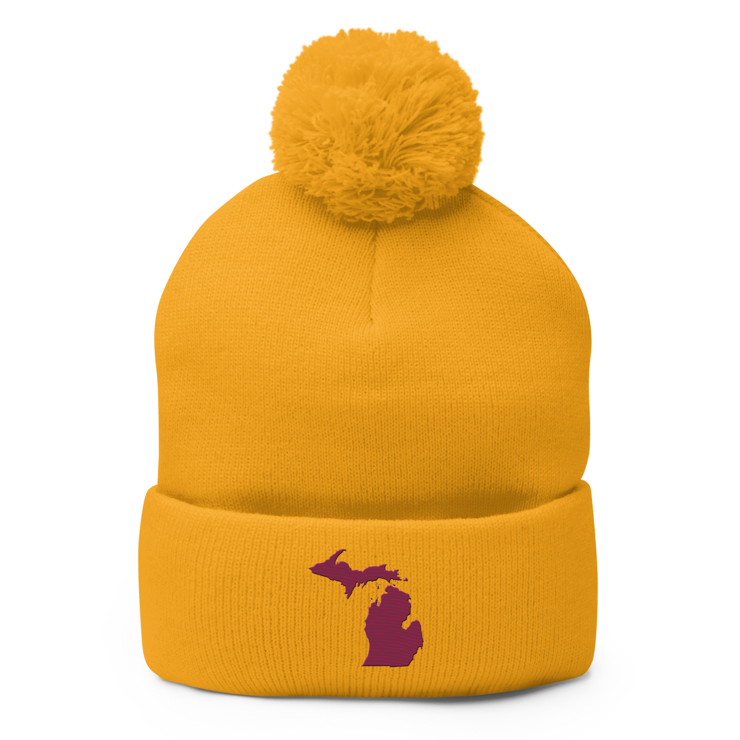 Michigan Pom-Pom Beanie | Ruby Red Outline