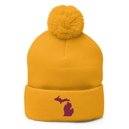 Michigan Pom-Pom Beanie | Ruby Red Outline