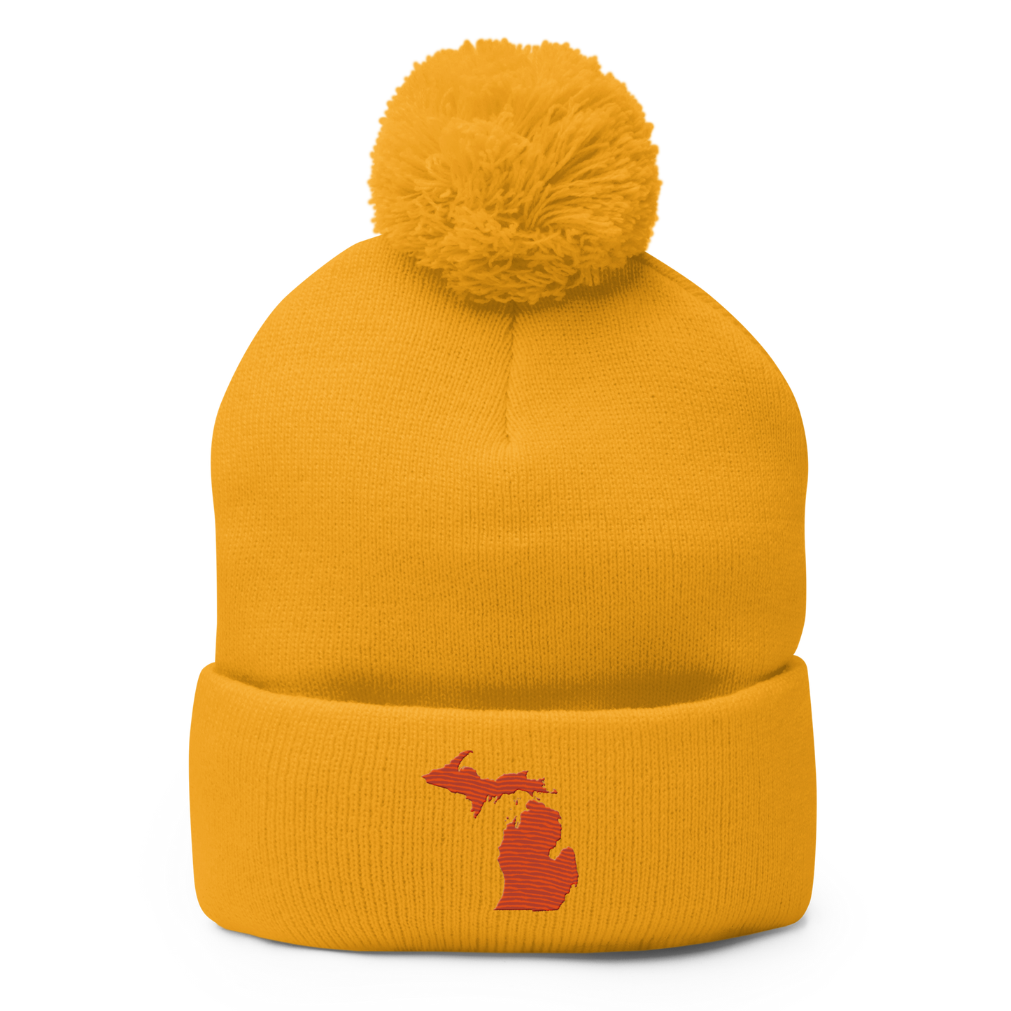 Michigan Pom-Pom Beanie | Maple Leaf Orange Outline