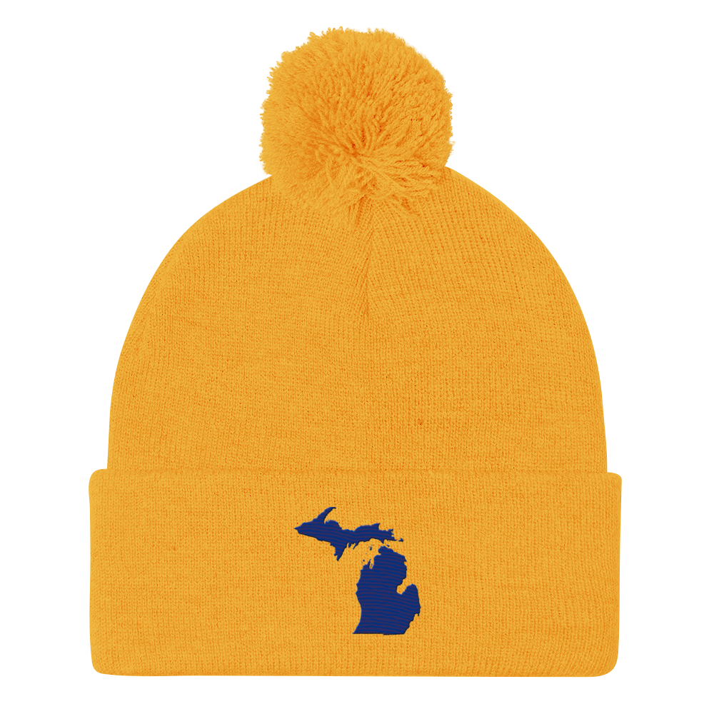 Michigan Pom-Pom Beanie | Bourbon Blue Outline