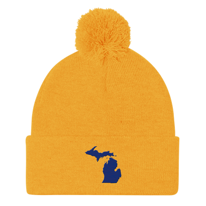 Michigan Pom-Pom Beanie | Bourbon Blue Outline