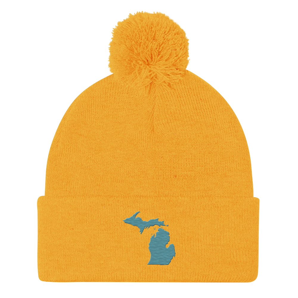 Michigan Pom-Pom Beanie | Huron Blue Outline