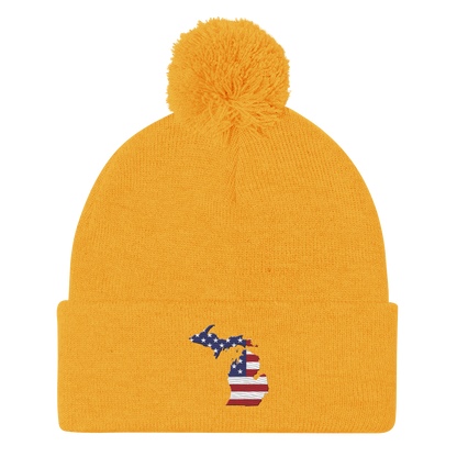 Michigan Pom-Pom Beanie | Patriotic Outline