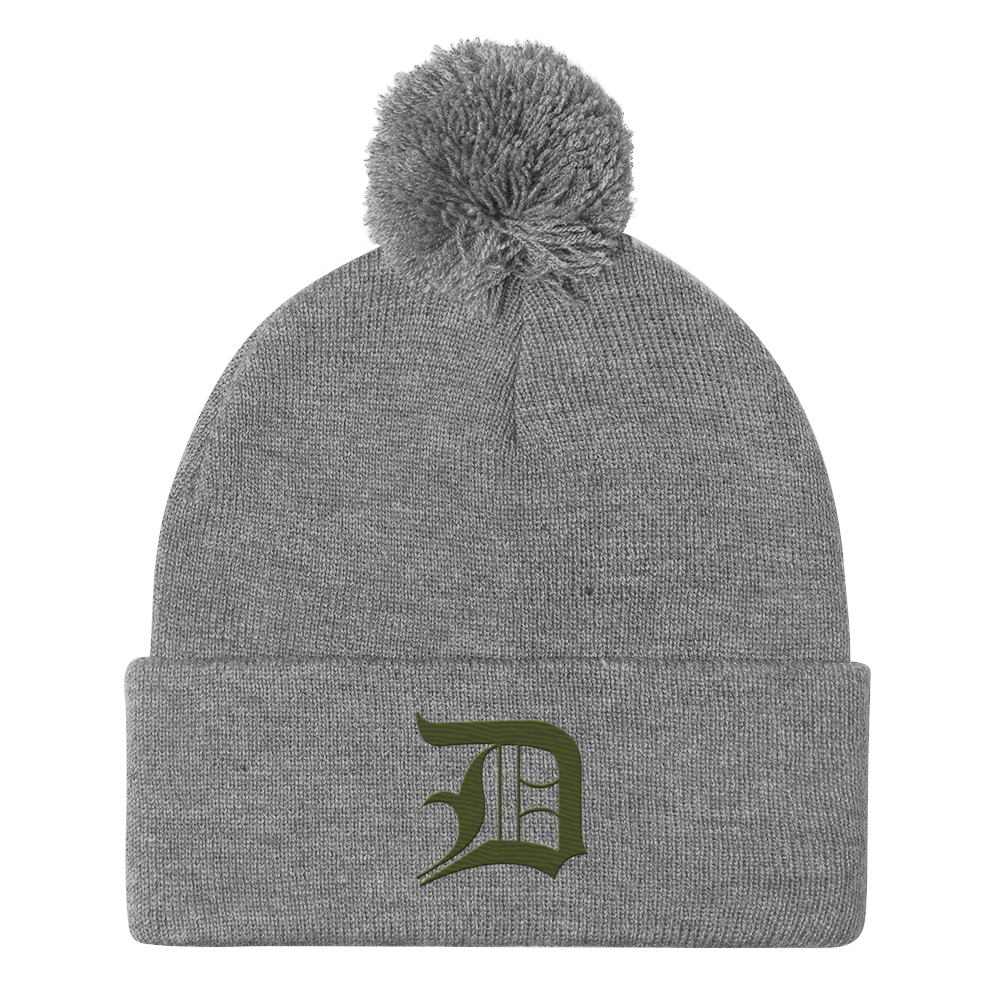 Detroit 'Old English D' Pom-Pom Beanie (Army Green)