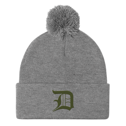 Detroit 'Old English D' Pom-Pom Beanie (Army Green)