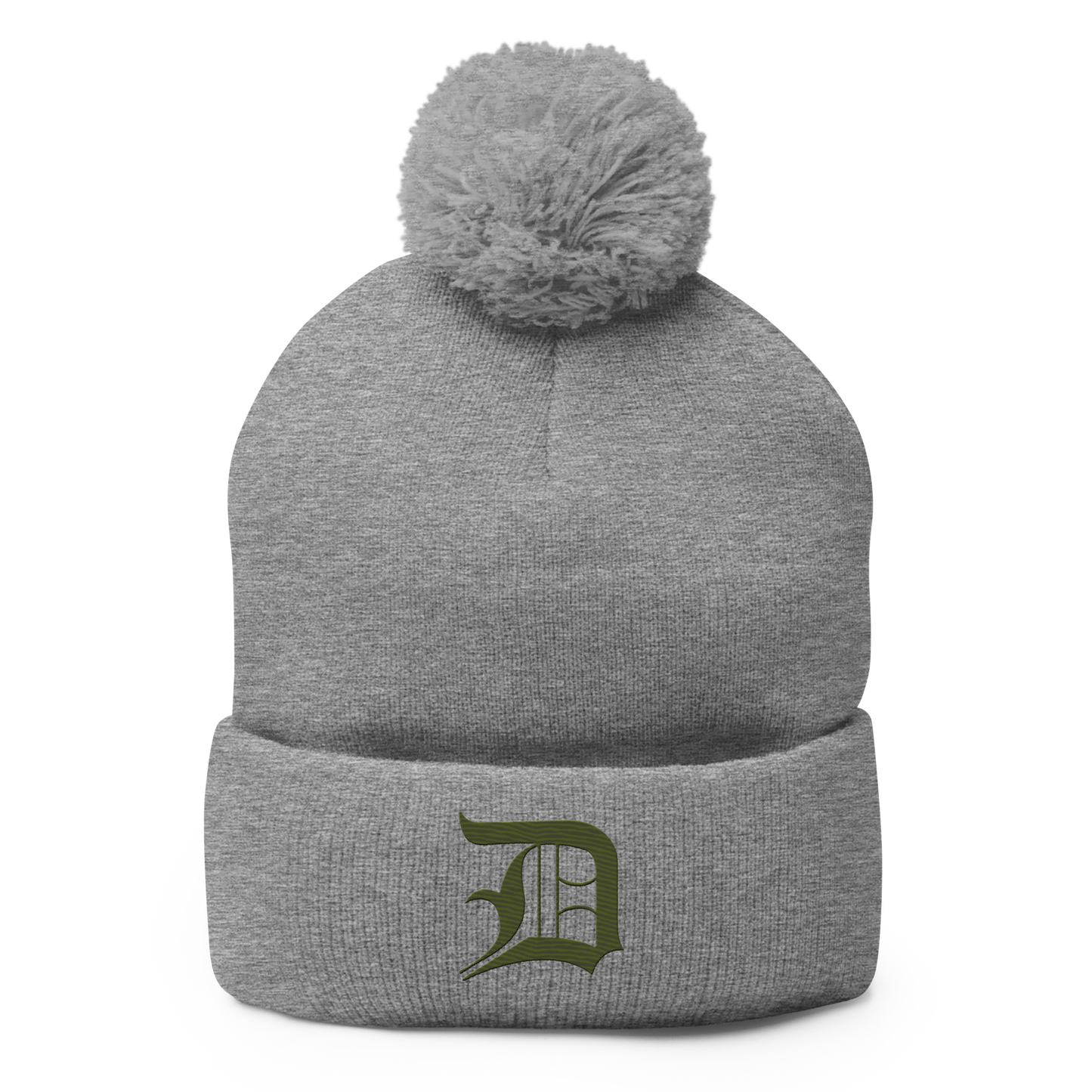 Detroit 'Old English D' Pom-Pom Beanie (Army Green)