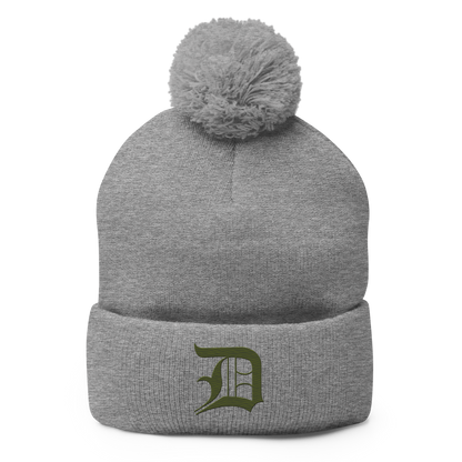 Detroit 'Old English D' Pom-Pom Beanie (Army Green)