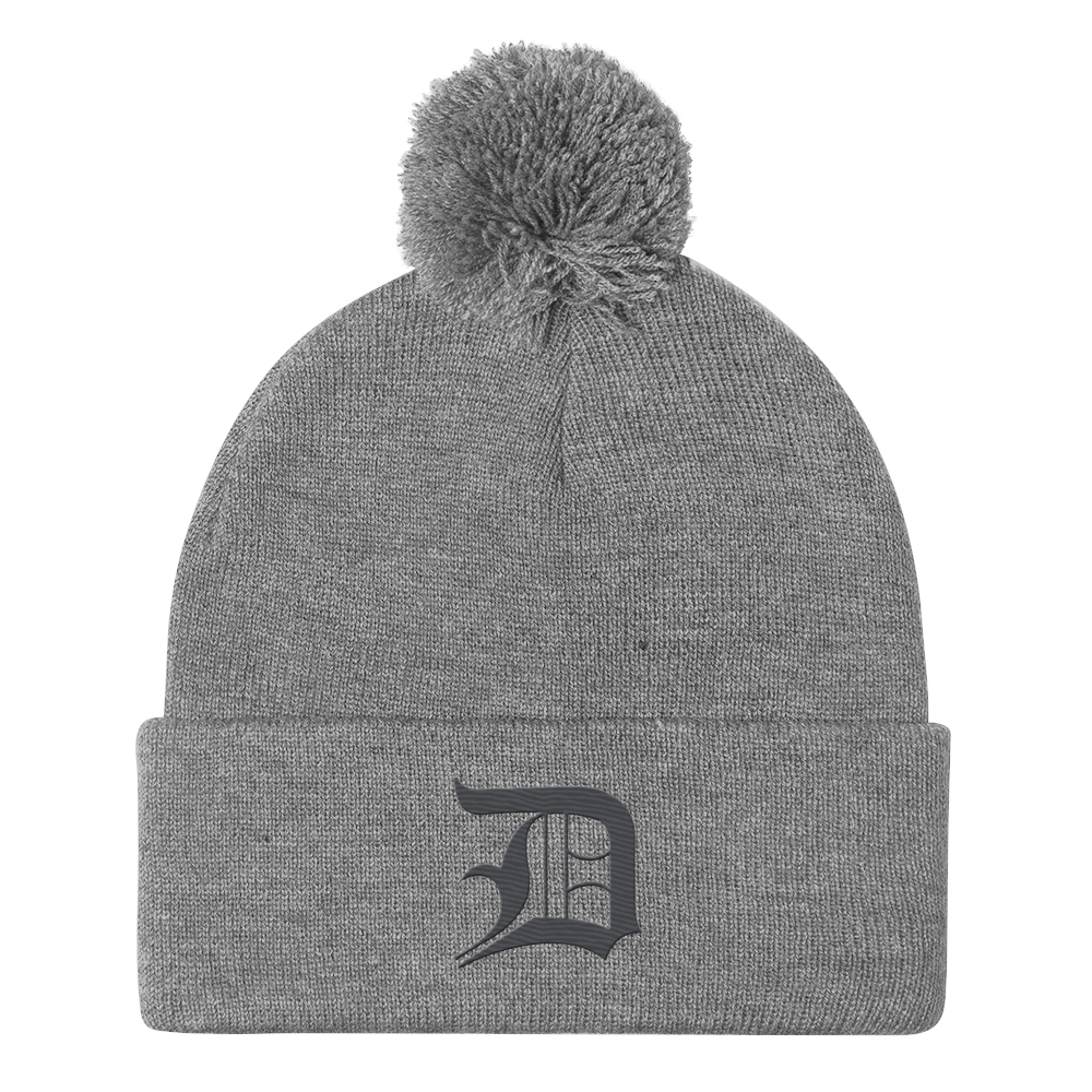 Detroit 'Old English D' Pom-Pom Beanie (Iron Ore Grey)