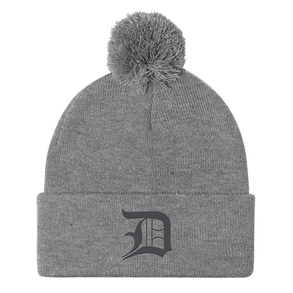 Detroit 'Old English D' Pom-Pom Beanie (Iron Ore Grey)