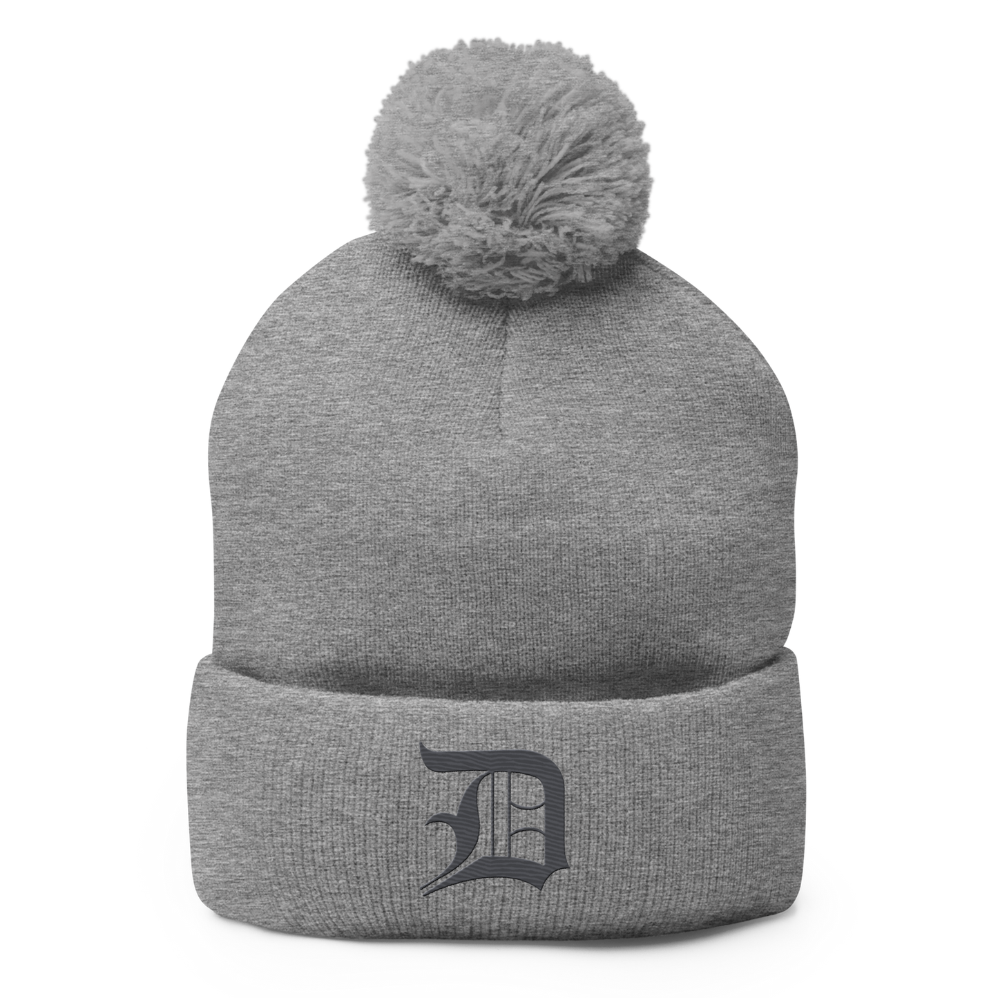 Detroit 'Old English D' Pom-Pom Beanie (Iron Ore Grey)