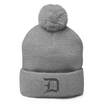 Detroit 'Old English D' Pom-Pom Beanie (Iron Ore Grey)