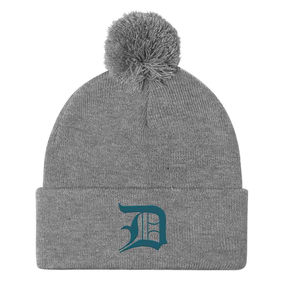 Detroit 'Old English D' Pom-Pom Beanie (Auburn Hills Teal)