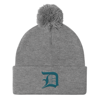 Detroit 'Old English D' Pom-Pom Beanie (Auburn Hills Teal)