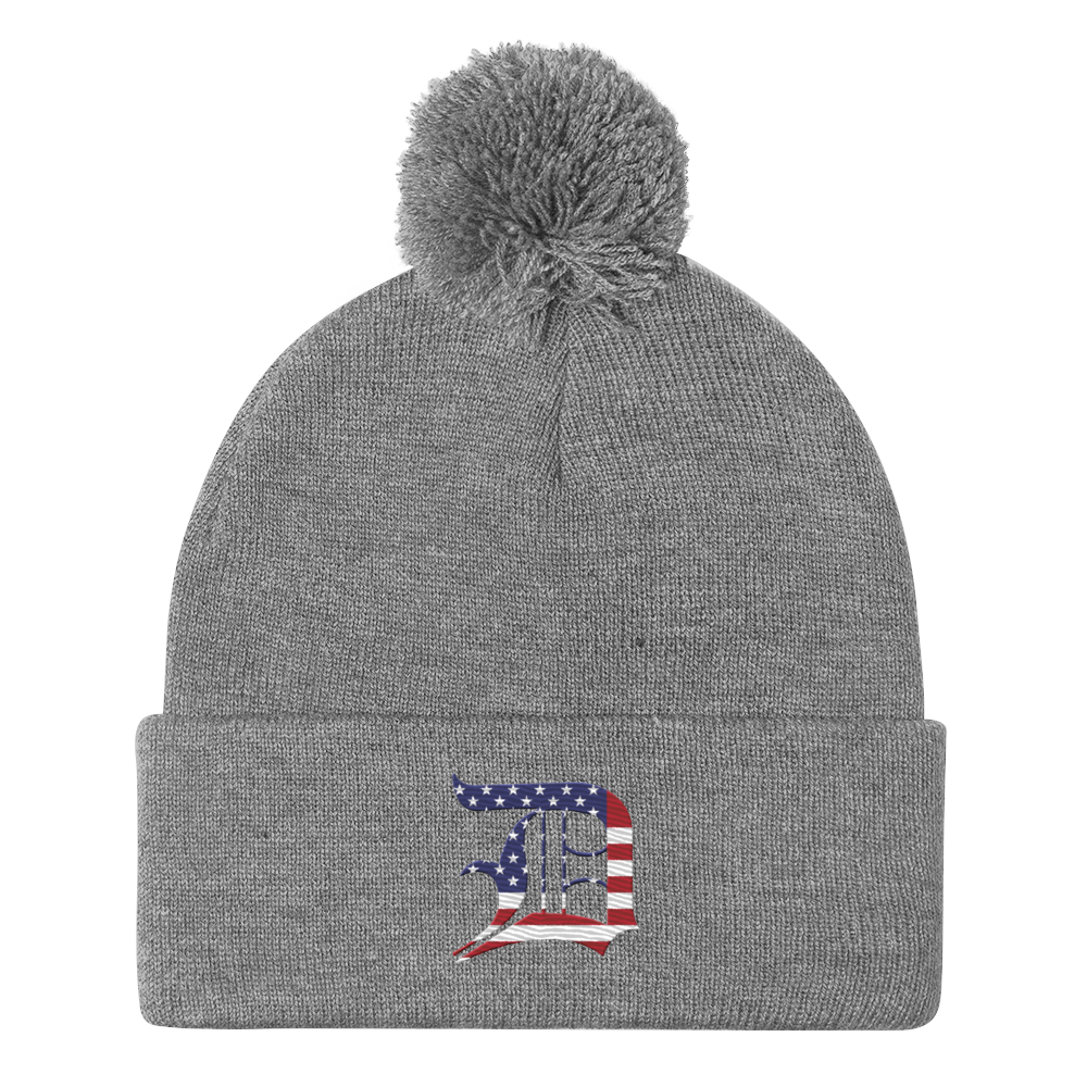 Detroit 'Old English D' Pom-Pom Beanie (Patriotic Edition)