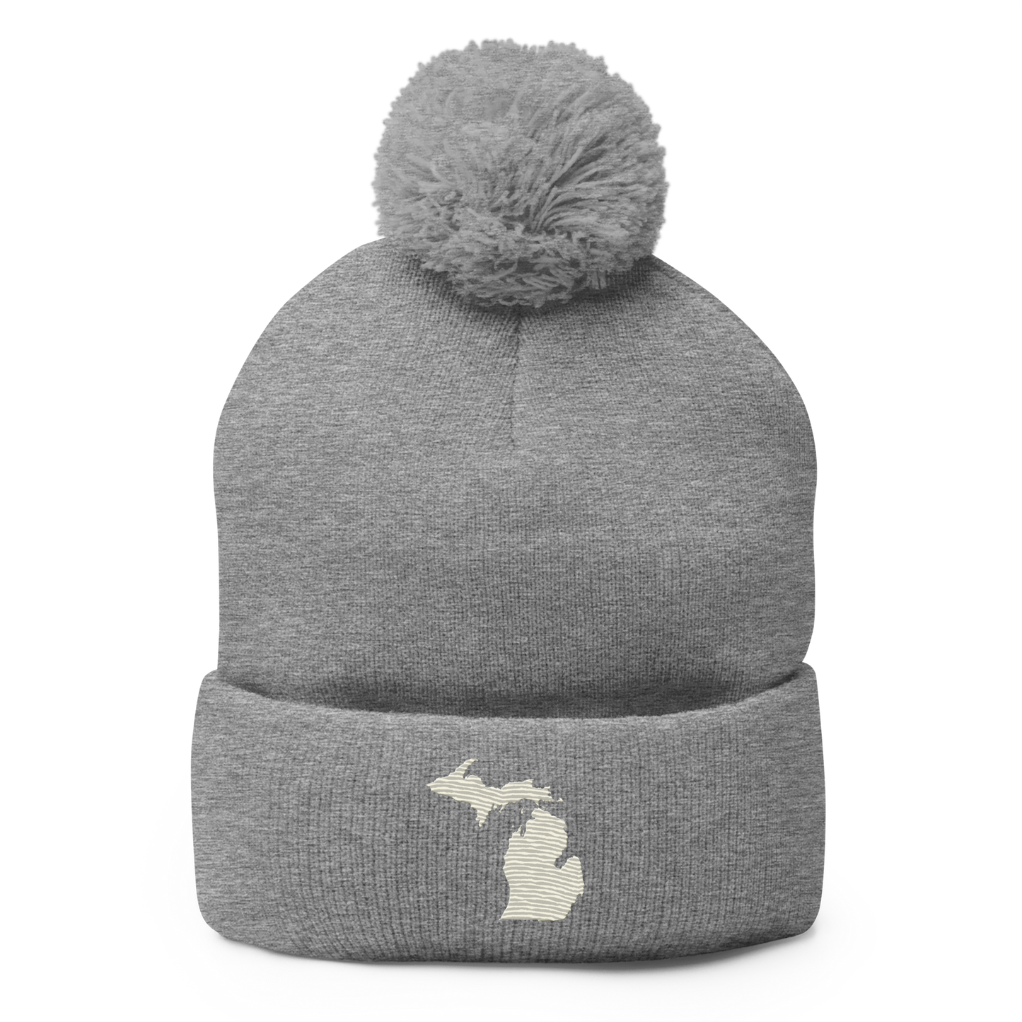 Michigan Pom-Pom Beanie | Ivory White Outline