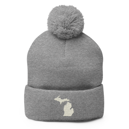 Michigan Pom-Pom Beanie | Ivory White Outline