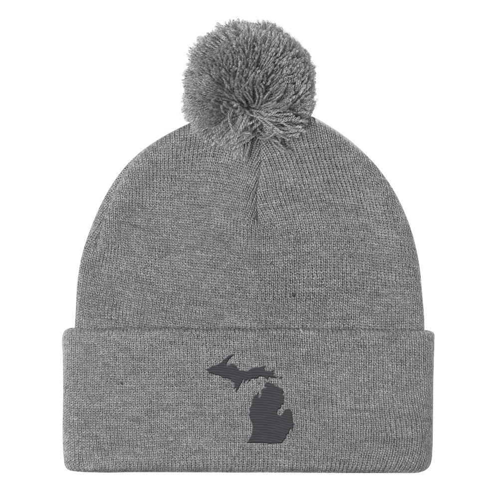 Michigan Pom-Pom Beanie | Iron Ore Grey Outline