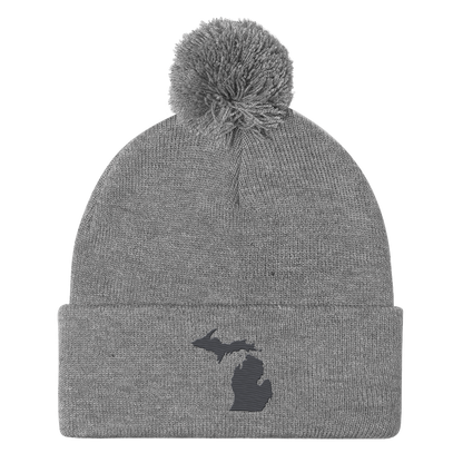 Michigan Pom-Pom Beanie | Iron Ore Grey Outline