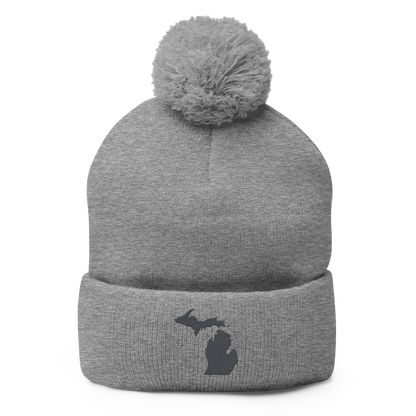 Michigan Pom-Pom Beanie | Iron Ore Grey Outline