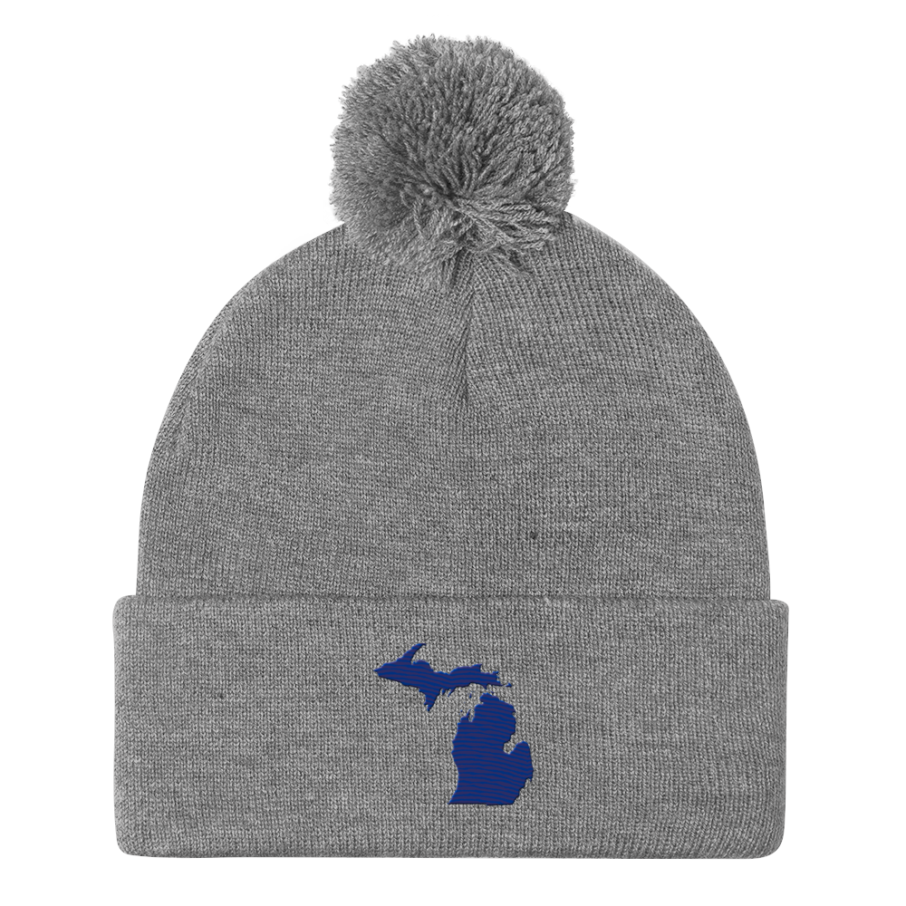 Michigan Pom-Pom Beanie | Bourbon Blue Outline