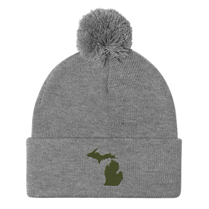 Michigan Pom-Pom Beanie | Army Green Outline