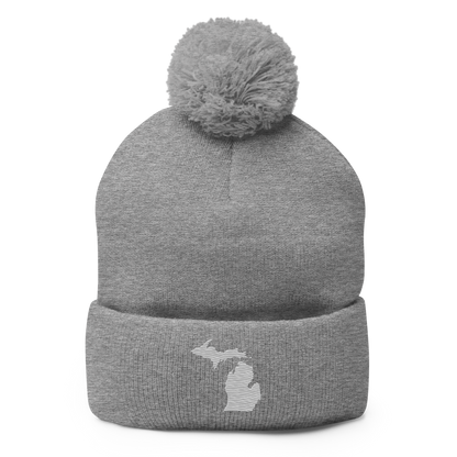 Michigan Pom-Pom Beanie | Platinum Outline