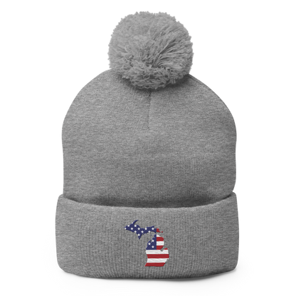 Michigan Pom-Pom Beanie | Patriotic Outline