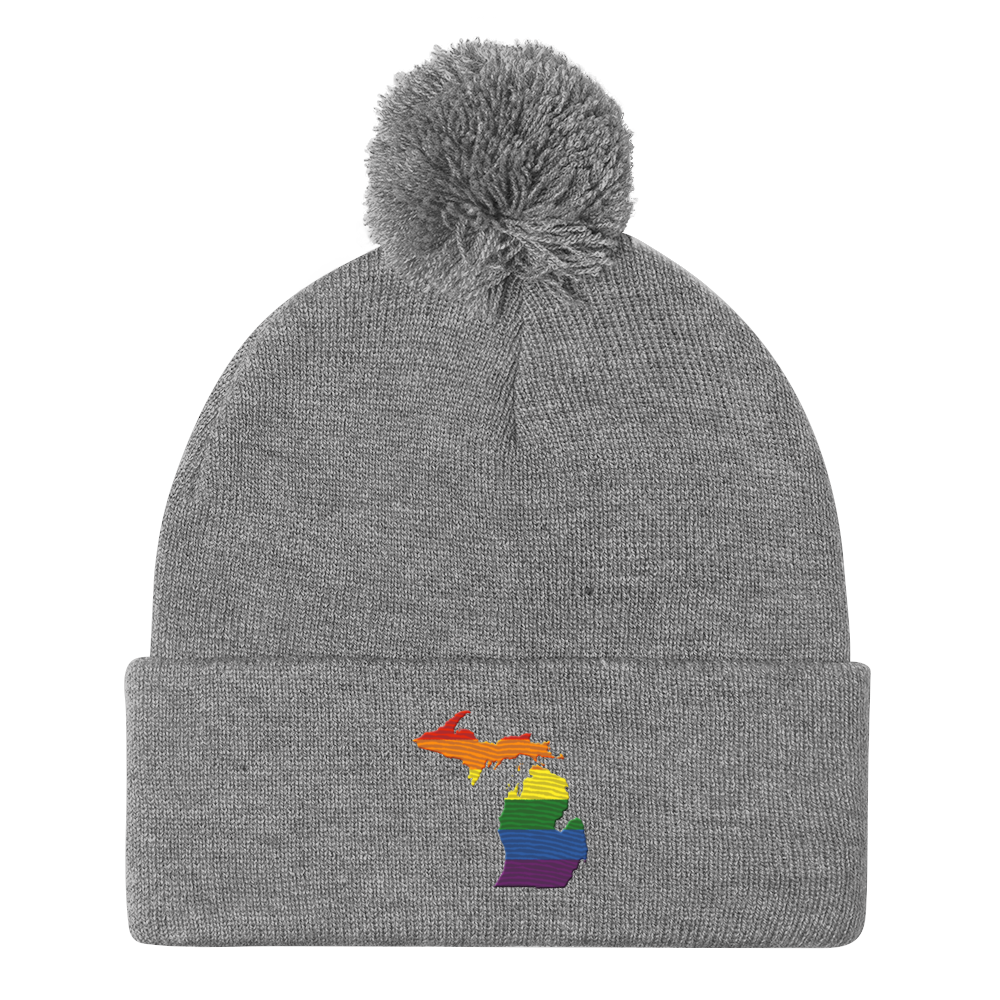 Michigan Pom-Pom Beanie | Rainbow Pride Outline