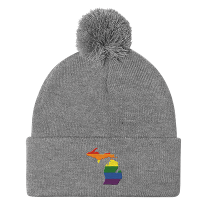 Michigan Pom-Pom Beanie | Rainbow Pride Outline