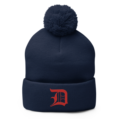 Detroit 'Old English D' Pom-Pom Beanie (Aliform Red)