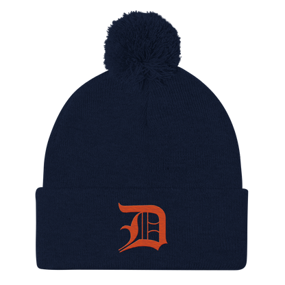 Detroit 'Old English D' Pom-Pom Beanie (Maple Leaf Orange)