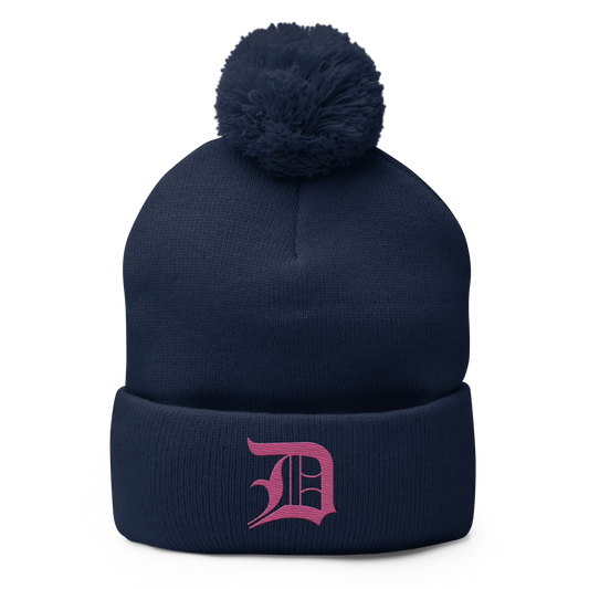 Detroit 'Old English D' Pom-Pom Beanie (Apple Blossom Pink)