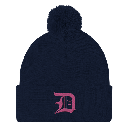 Detroit 'Old English D' Pom-Pom Beanie (Apple Blossom Pink)