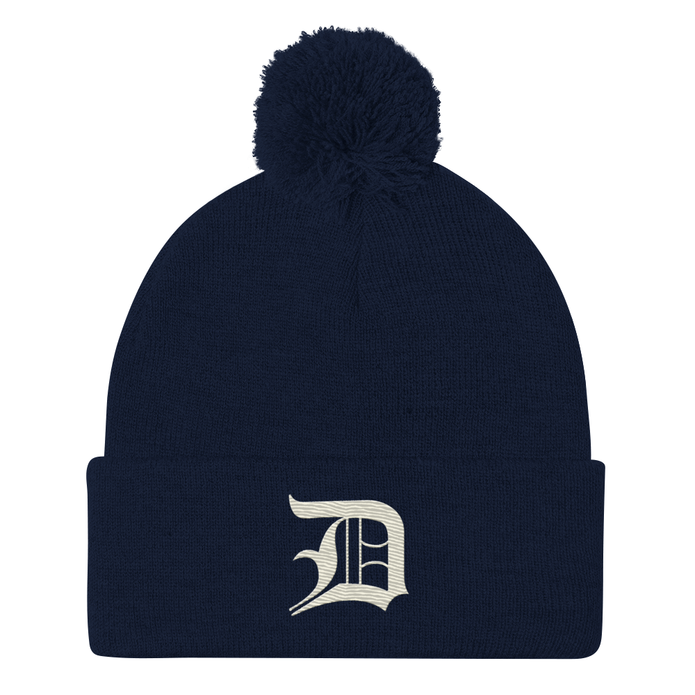 Detroit 'Old English D' Pom-Pom Beanie (Ivory White)