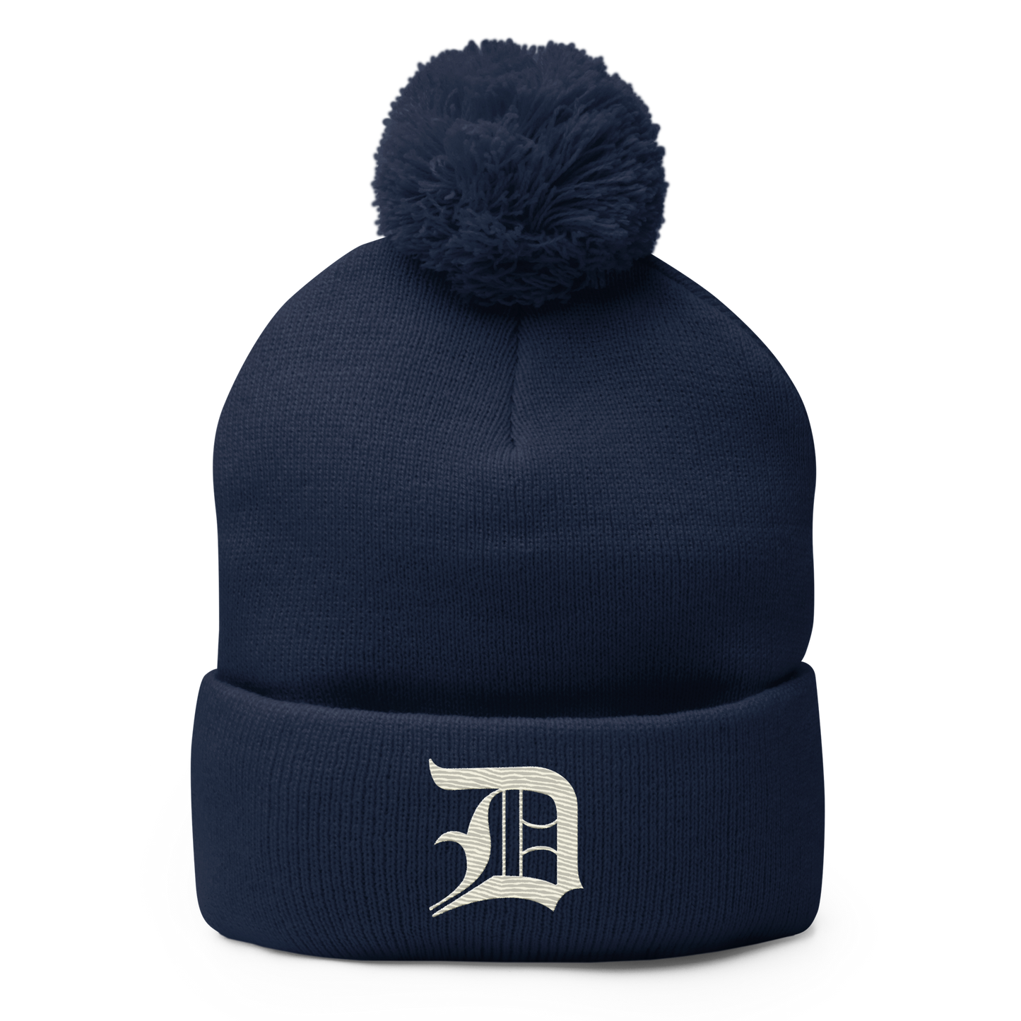 Detroit 'Old English D' Pom-Pom Beanie (Ivory White)