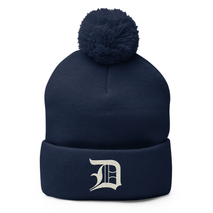 Detroit 'Old English D' Pom-Pom Beanie (Ivory White)