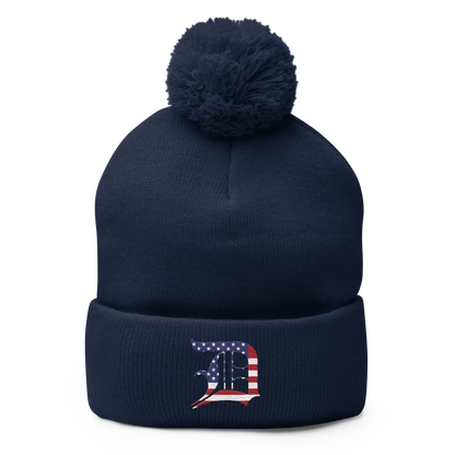 Detroit 'Old English D' Pom-Pom Beanie (Patriotic Edition)