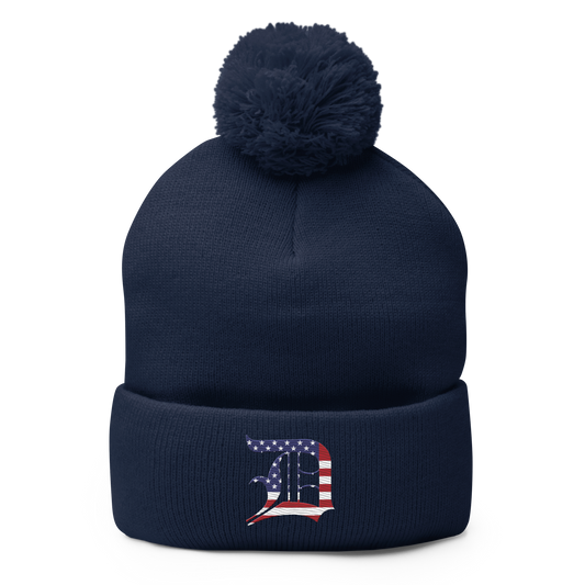 Detroit 'Old English D' Pom-Pom Beanie (Patriotic Edition)