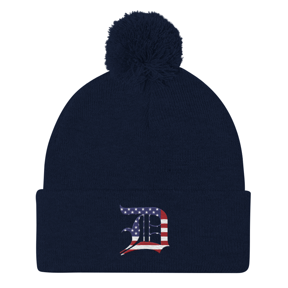 Detroit 'Old English D' Pom-Pom Beanie (Patriotic Edition)