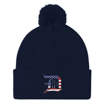 Detroit 'Old English D' Pom-Pom Beanie (Patriotic Edition)