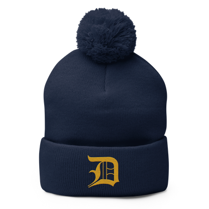 Detroit 'Old English D' Pom-Pom Beanie (Gold)